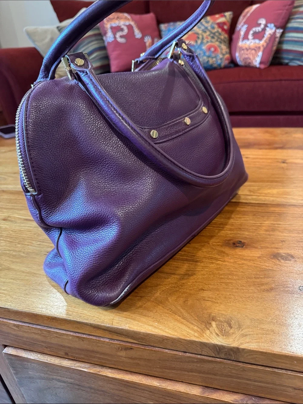 Tory Burch Purple Leather Logo Satchel with Gold Hardware